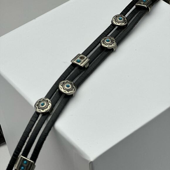 Leather and faux silver and turquoise belt - Picture 3 of 7